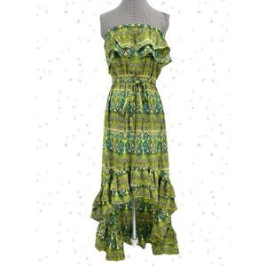 Classique Green Yellow High Low Strapless Summer Dress Wedding Guest Fit Size M